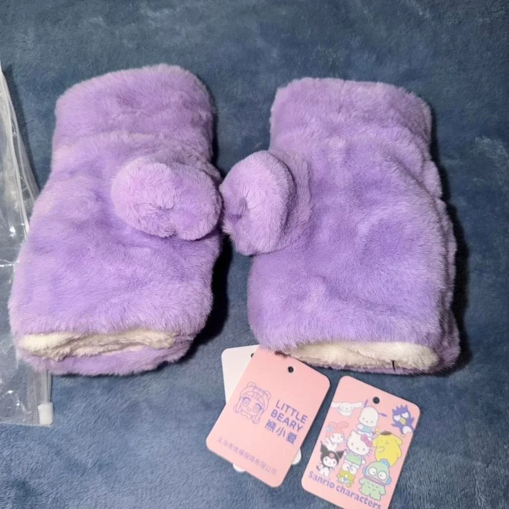 Kuromi purple convertible flip-top mittens